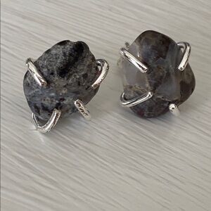 925 Sterling Silver Black Gray Raw Agate Stud Earrings